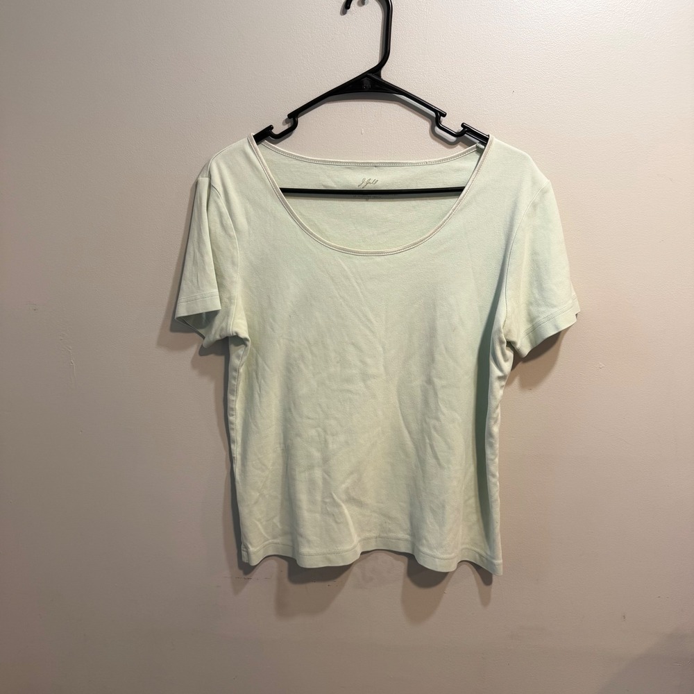 J. Jill Mint Green Satin Trimmed Scoop Neck Short Sleeve‎ Cotton Tee Shirt M